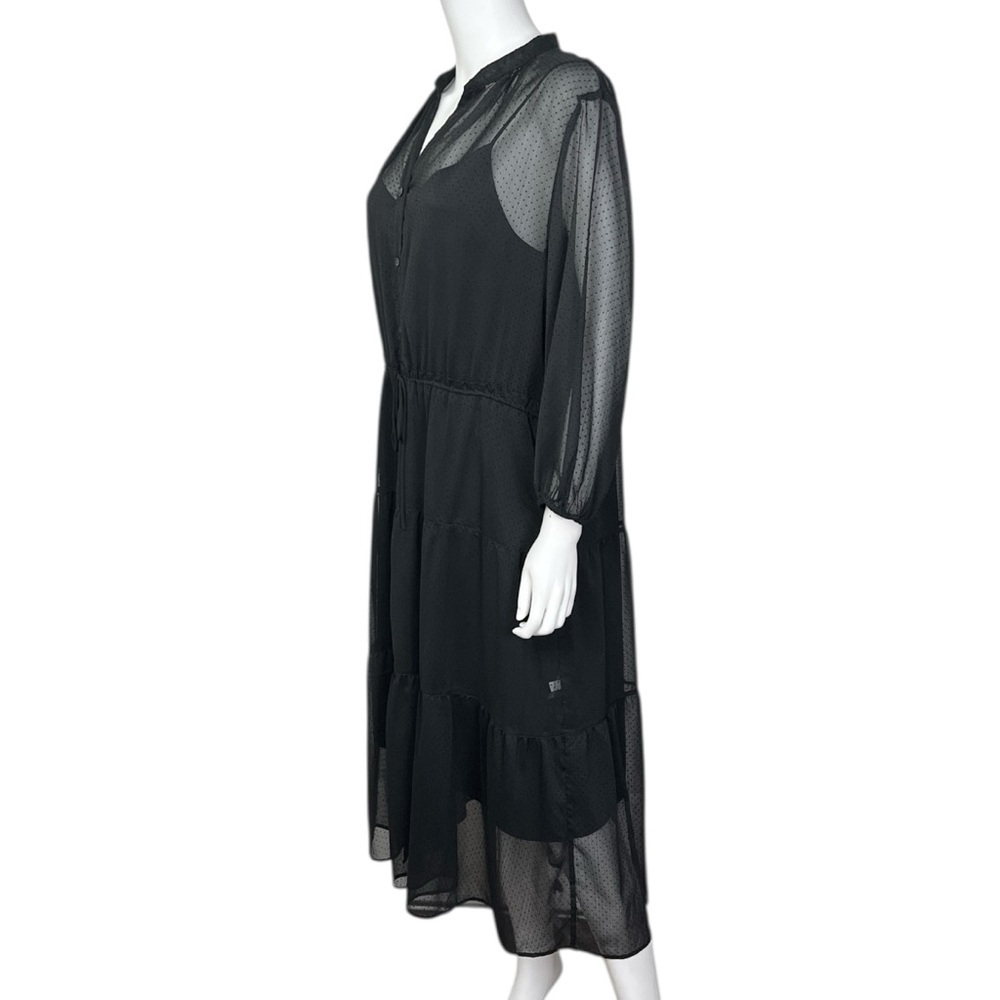 Uniqlo Chiffon Gathered Midi Dress in Black - sz Large - Picture 6 of 10